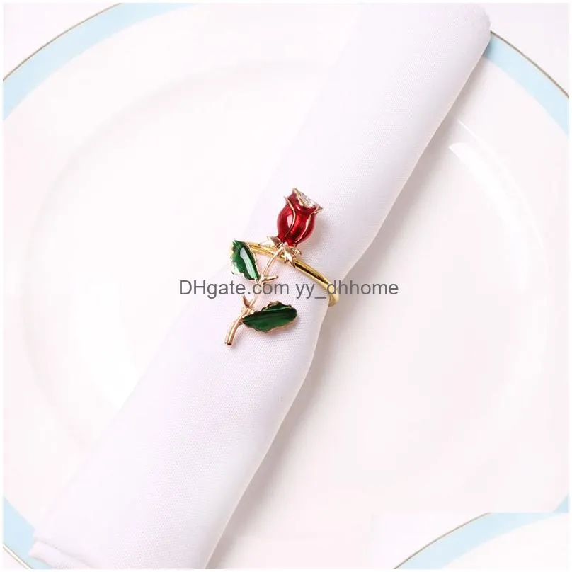 metal drop oil rose flower napkin ring valentines day restaurant table decoration napkin buckle