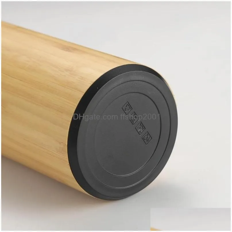 450ml/500ml bamboo stainless steel tumblers creative intelligent thermos cup diy household water bottle kettle