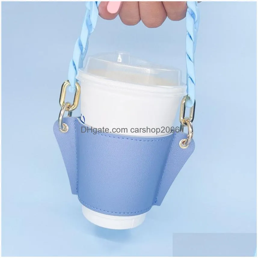 acrylic chain cup cover party favor portable leather insulated milk tea cup protector