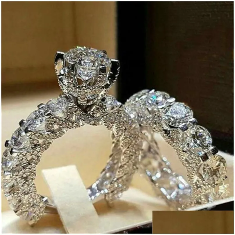 wedding rings luxury male female crystal zircon stone ring vintage 925 silver set promise engagement for men and women factory price expert design quality