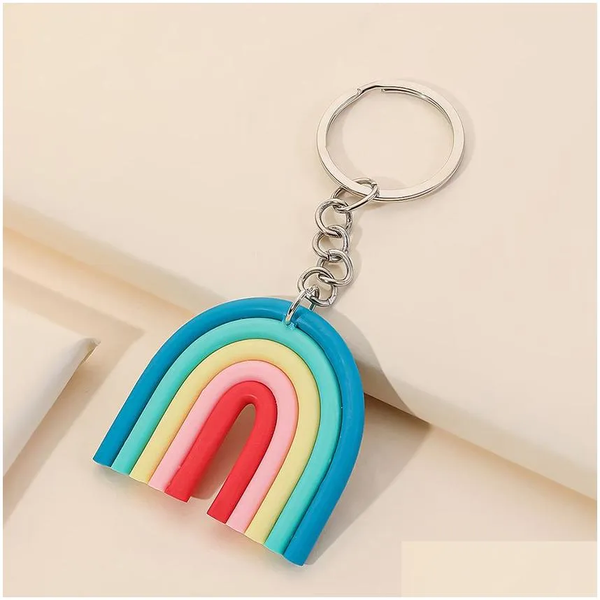 rainbow keychain cartoon keychain bag decoration pendant keyring 3 colors