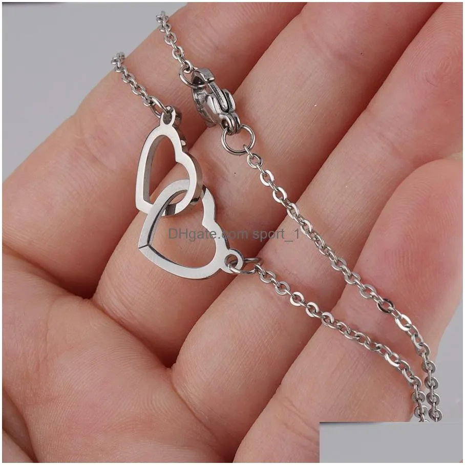 stainless steel double heart necklace romantic couple pendant necklace fashion accessories christmas gift