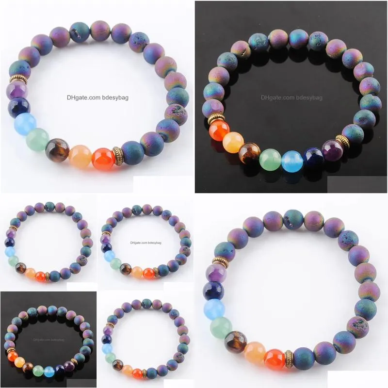 7 chakra colorful mineral beads beaded strands natural gem stone rosary yoga mala bead meditation men women jewelry k3326