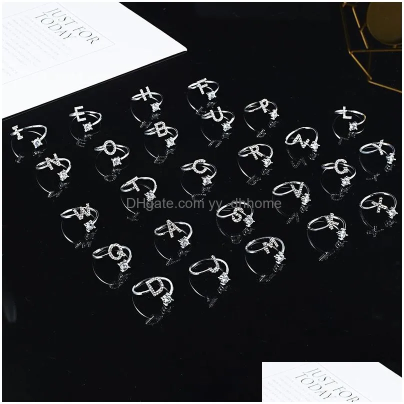 diamond 26 letter ring simple open ring adjustable fashion jewelry accessories gift supplies