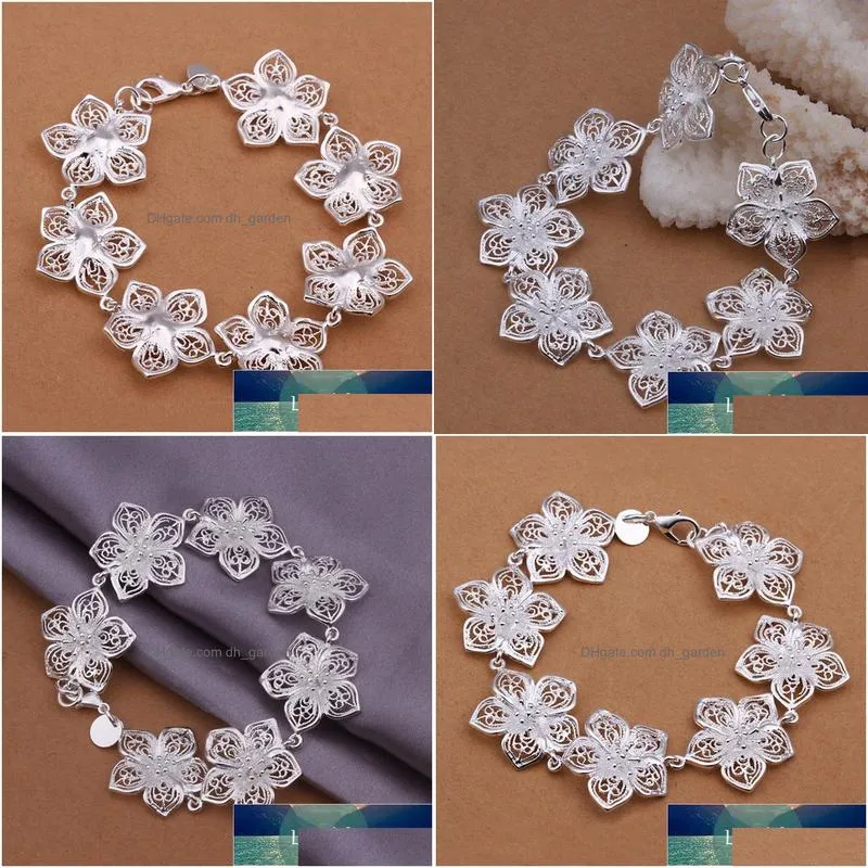 925 sterling silver bracelet flower chain elegant beautiful jewelry wedding bracelets for women lady cute wedding 20cm 8inch factory price expert design