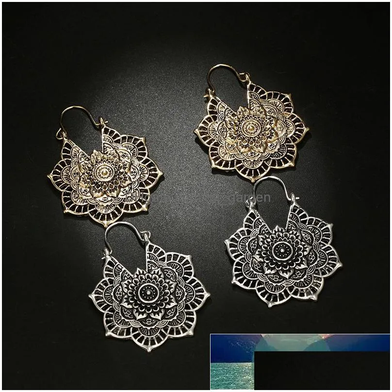 tocona bohemia vintage carve mandala flower gold silver color drop dangle earring for women girl antique hollow jewelry 5123 factory price expert design