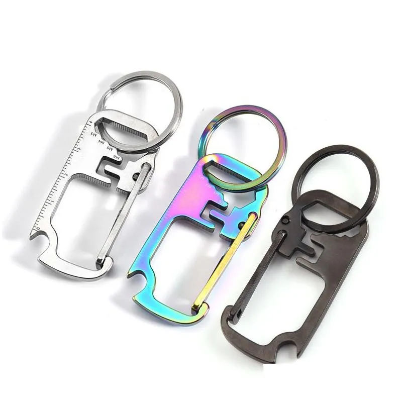 stainless steel keychain pendant beer bottle opener belt open waist hanging accessories ruler multifunction tool