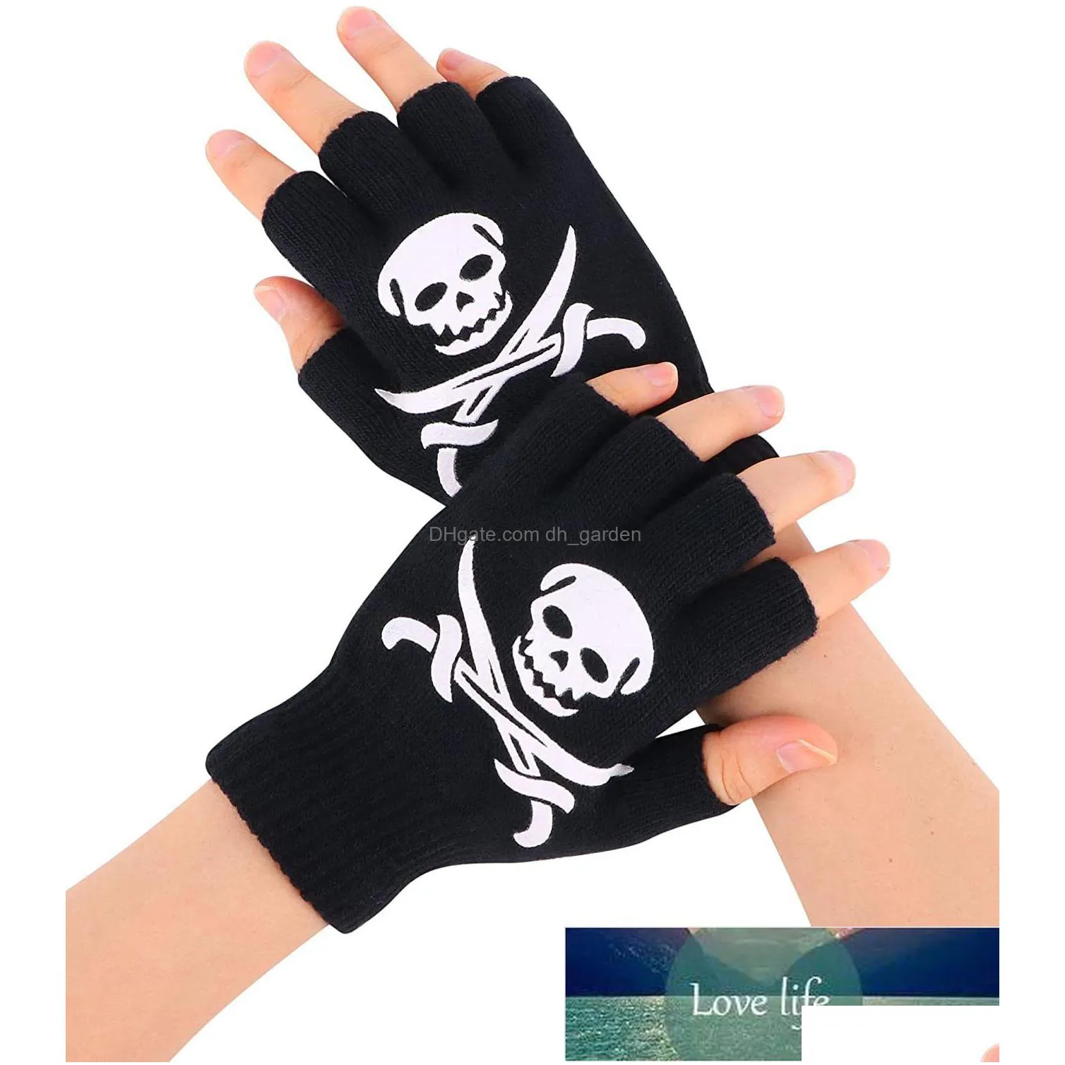 uni adult halloween skeleton skull half finger gloves glow in the dark fingerless stretch knitted winter mittens factory price expert design quality