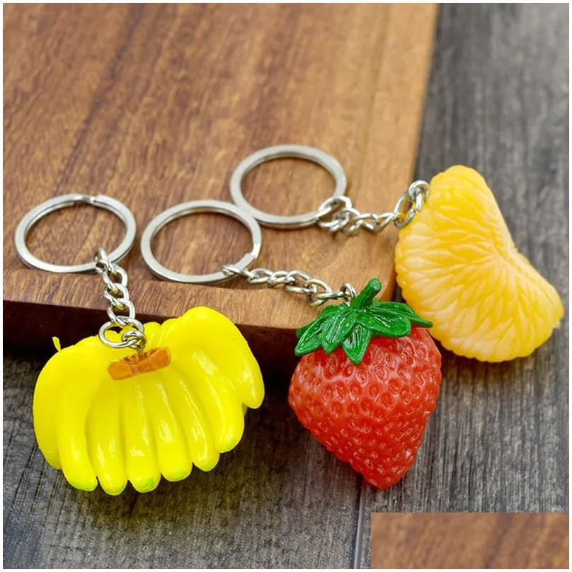 pvc simulation fruit keychains creative grape watermelon pineapple pendant keychain bag decorative key chain keyring