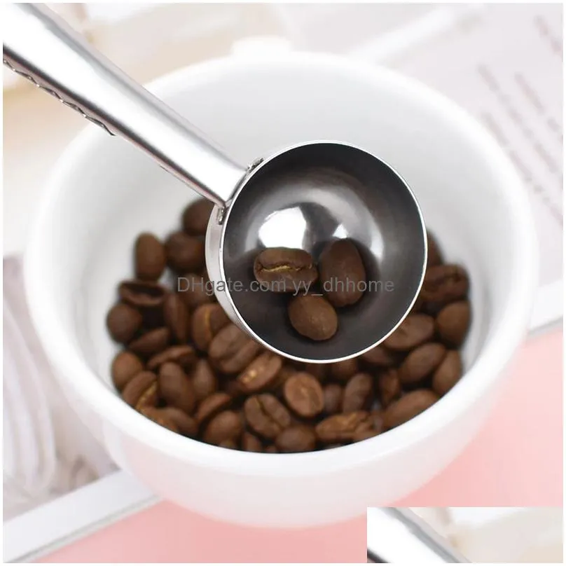 stainless steel coffee scoops with sealing clip measuring spoons kitchen baking scale spoon used for seasoning milk powder ice cream