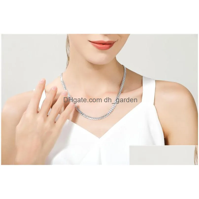 fashion wedding woman men chain necklace s925 sterling silver 16/18/20/22/24 inch 6mm side for engagement jewelry gift