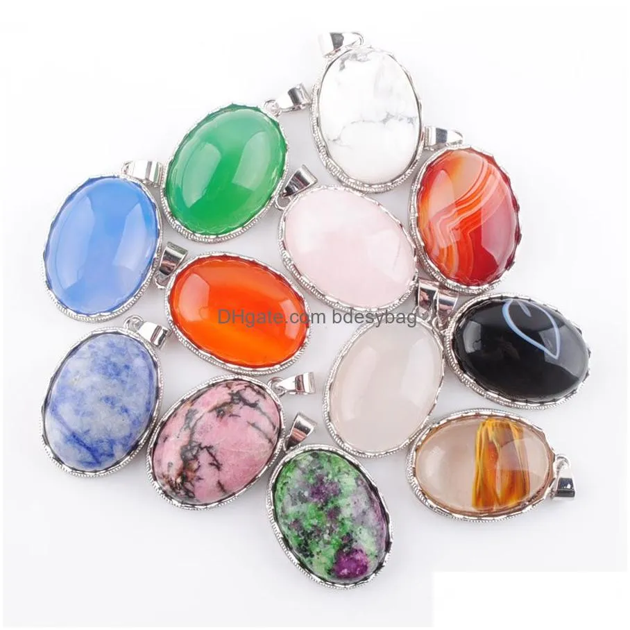 lovely pendulum dangle pendant natural stone egg shape bead agates rose quartzs rhodonite turquoises for women jewelry gift bn376