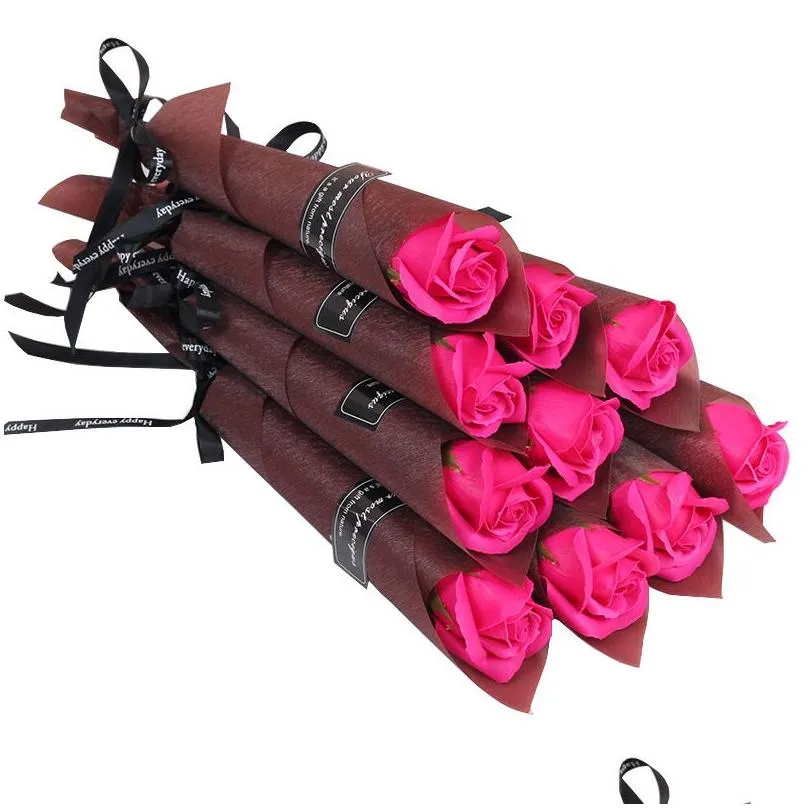 single stem artificial rose party favor romantic valentine day wedding birthday gift soap simulation roses bouquet 6 colors