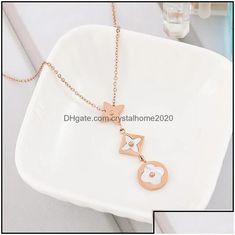 Pendants Pendant Necklaces 18K Rose Gold 3 Clover Necklace Titanium Steel Engagement Jewelry For Women Gift Drop Delivery Otrhy Home Dhp7Z