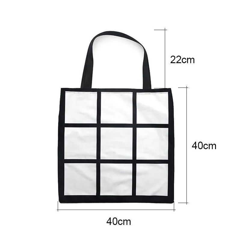 sublimation blank storage bag outdoor portable large capacity shopping tote bags creative nine square grid heat transfer handbag