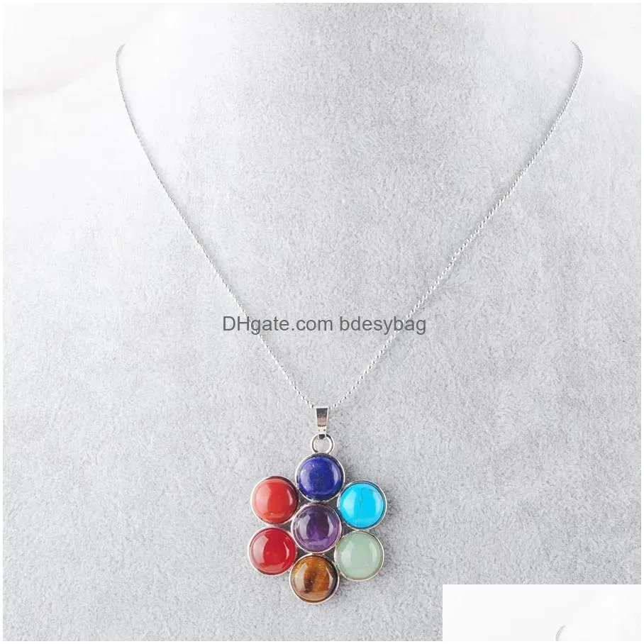 yowost 7 chakras natural stones pendants health amulet healing necklace chains 45cm jewelry charms pendant bn324