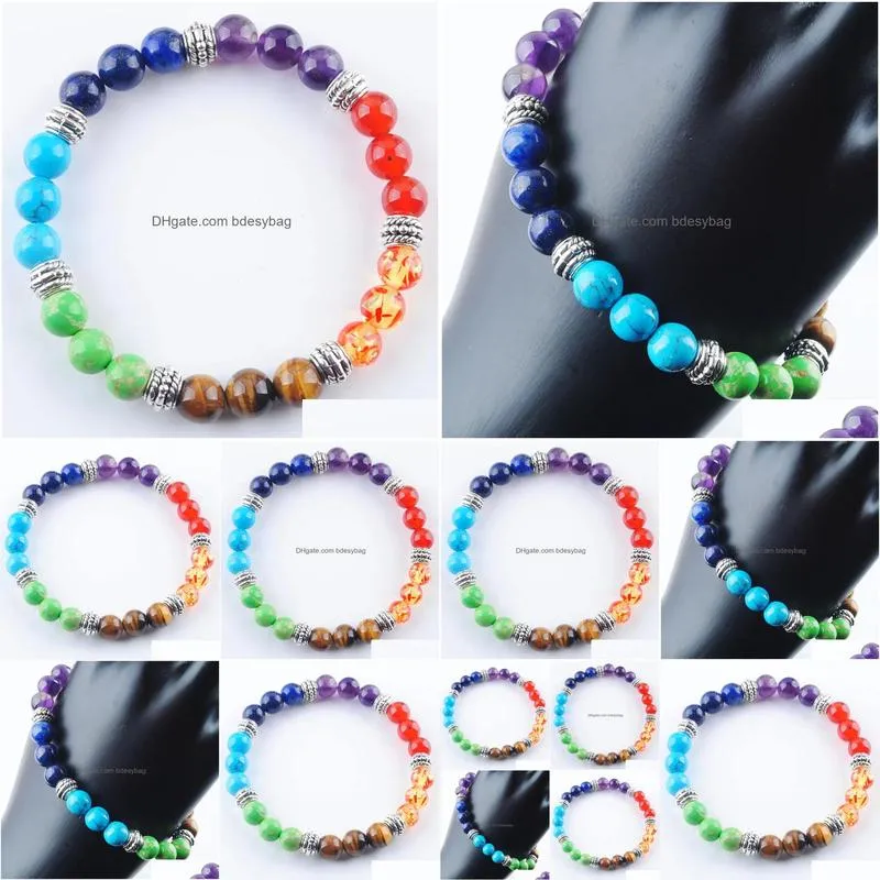 beautiful 7 chakras reiki gem stone beads strand bracelet jewelry yoga meditation for women bracelets k3281