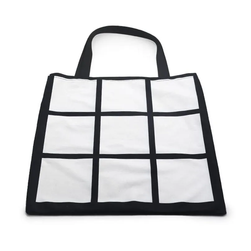 sublimation blank storage bag outdoor portable large capacity shopping tote bags creative nine square grid heat transfer handbag