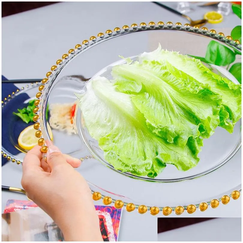 21cm crystal glass plates creative pearl edged round shape transparent fruit western dinner plate household dishes tableware