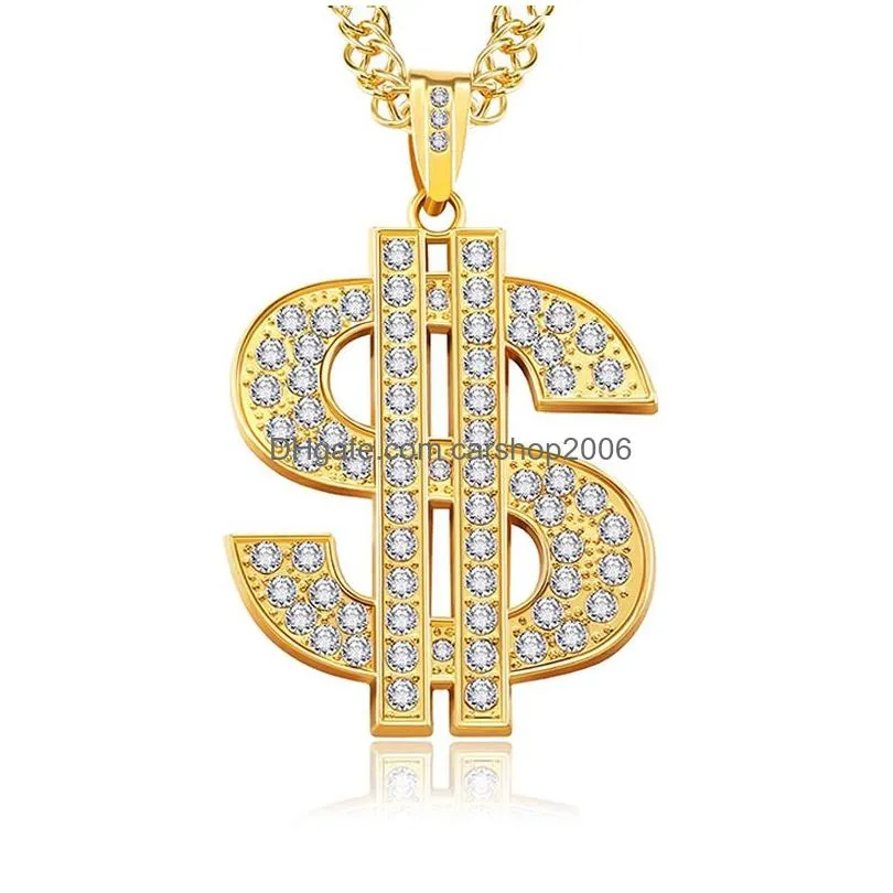 fashion diamond dollar pendant necklace creative metal necklace party decoration hip hop crafts jewelry accessories