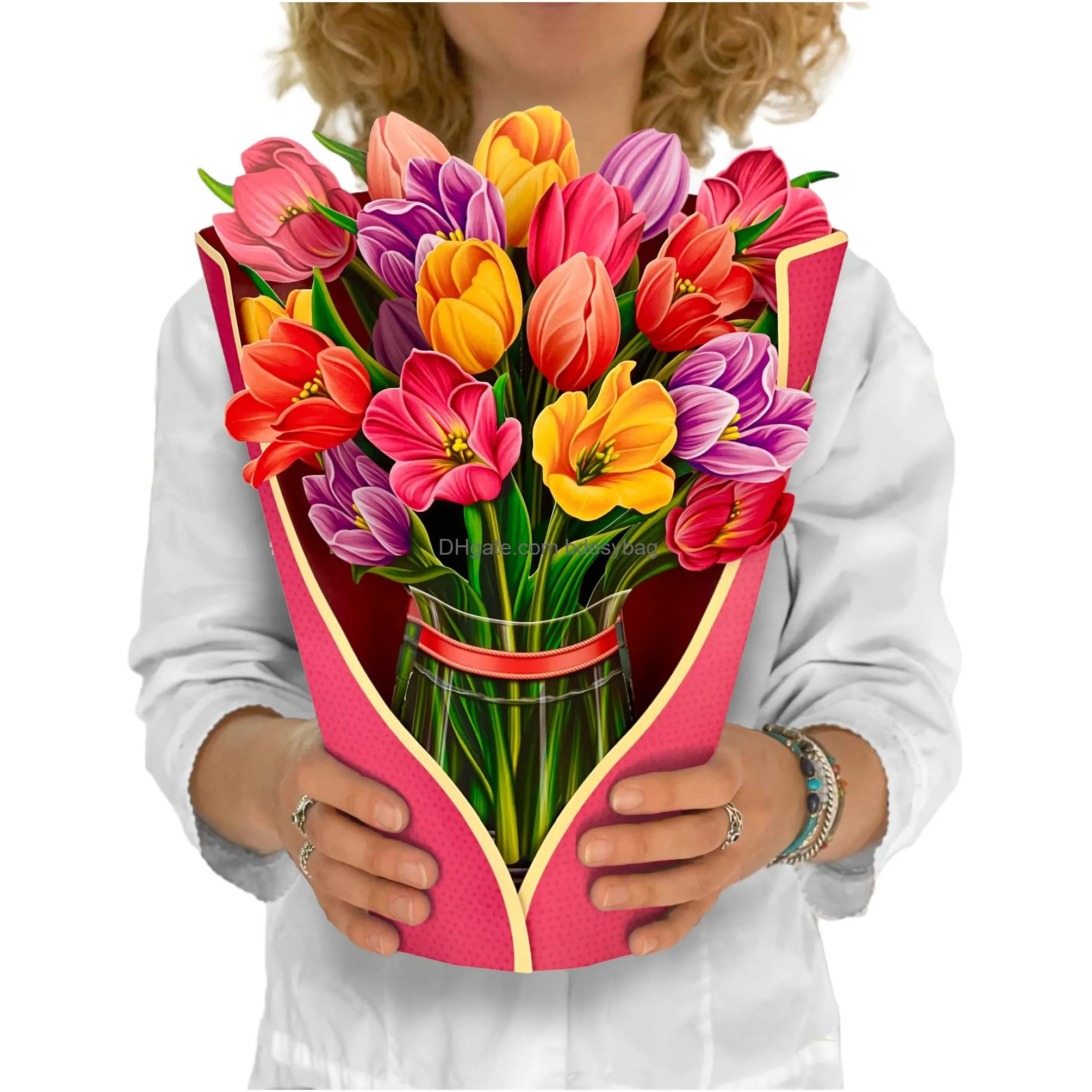  cut paper  up cards 12 inch life sized forever flower bouquet 3d popup greeting cards with note card and envelope