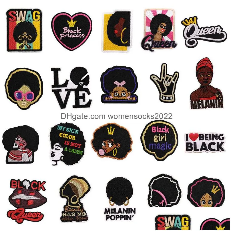 notions 20 pcs black girl embroidered for clothing cute afro girl iron ones applique for clothes dress shoes hats bags diy