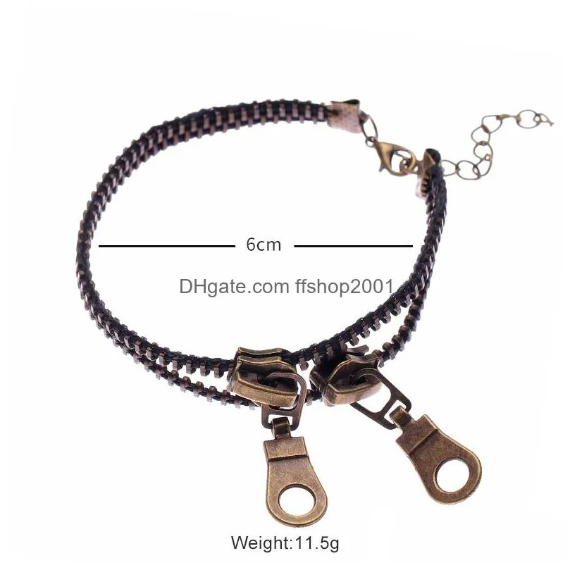 Antique Bronze Double Layer Permanent Locking Anklet With Zipper