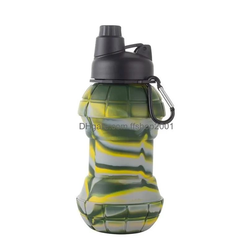 550ml portable silicone folding water bottle outdoor carabiner telescopic cup camouflage sports kettles mountaineering camping