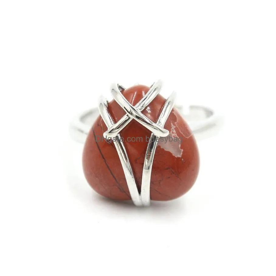 yowost love heart rings natural gems stone adjustable rings reiki healing amethysts rose quartzs opal ring girl women fashion jewelry