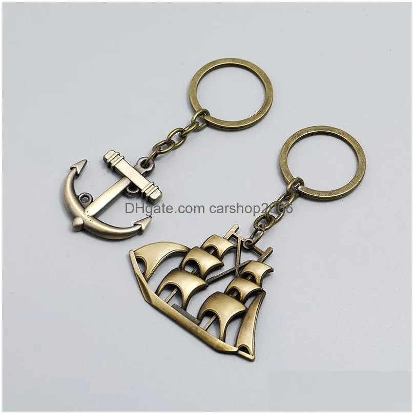 bronze sailboat keychain vintage anchor pendant keychains personalized gift key chain fashion accessory keyring