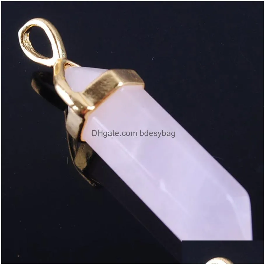 mini hexagon prism natural gem stone pendulum pendants jewelry clothes accessories european fashion women mens jewelry bn304