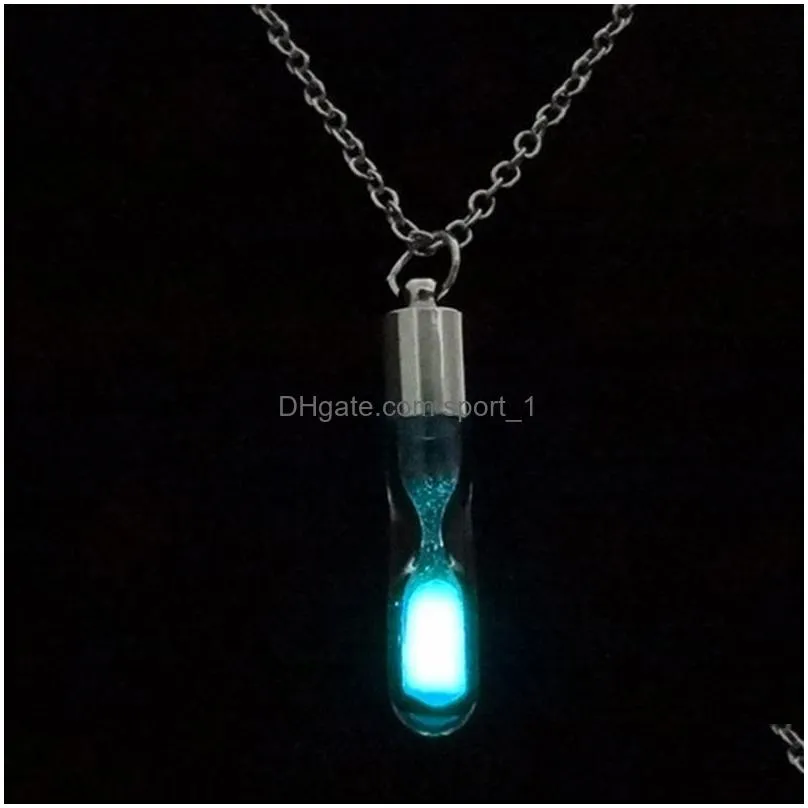 fashion crystal necklace hourglass bottles quicksand pendant creative luminous wishing bottle necklaces valentines day gift 3 colors