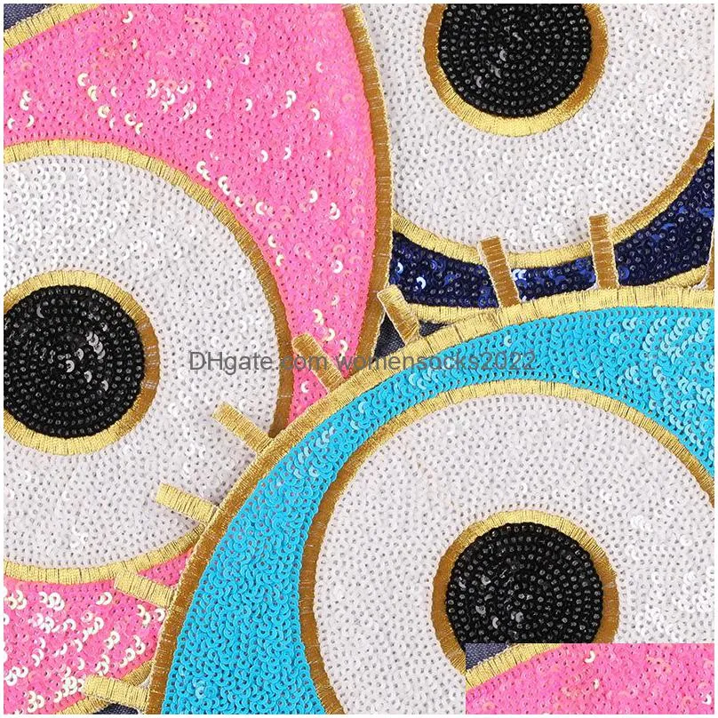 notions large blue evil eyes embordered iron on sew on for clothing glitter sequines applique diy jackets tshirt bags