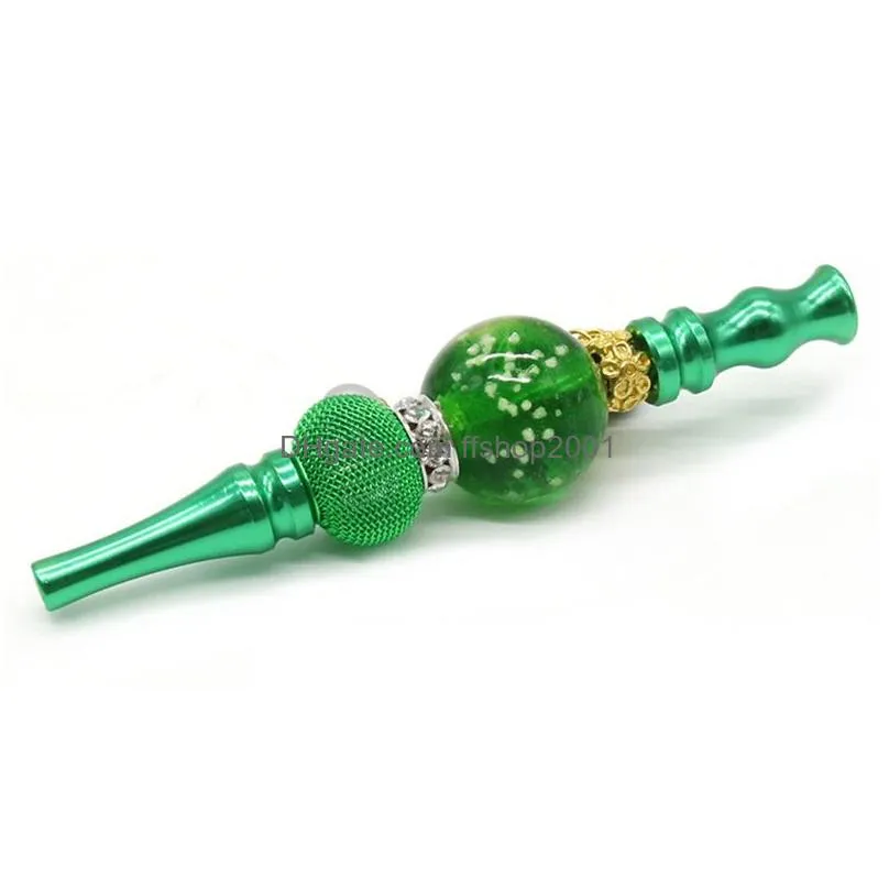 5 colors smoke pipes glow in dark hanging beads blunt holder crystal inlaid portable metal detachable filter cigarette holders
