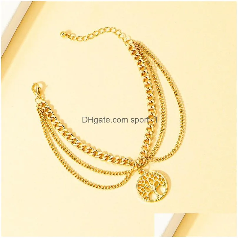 round life tree anklets fashion accessories multi layer alloy feet chain bracelet creative gift