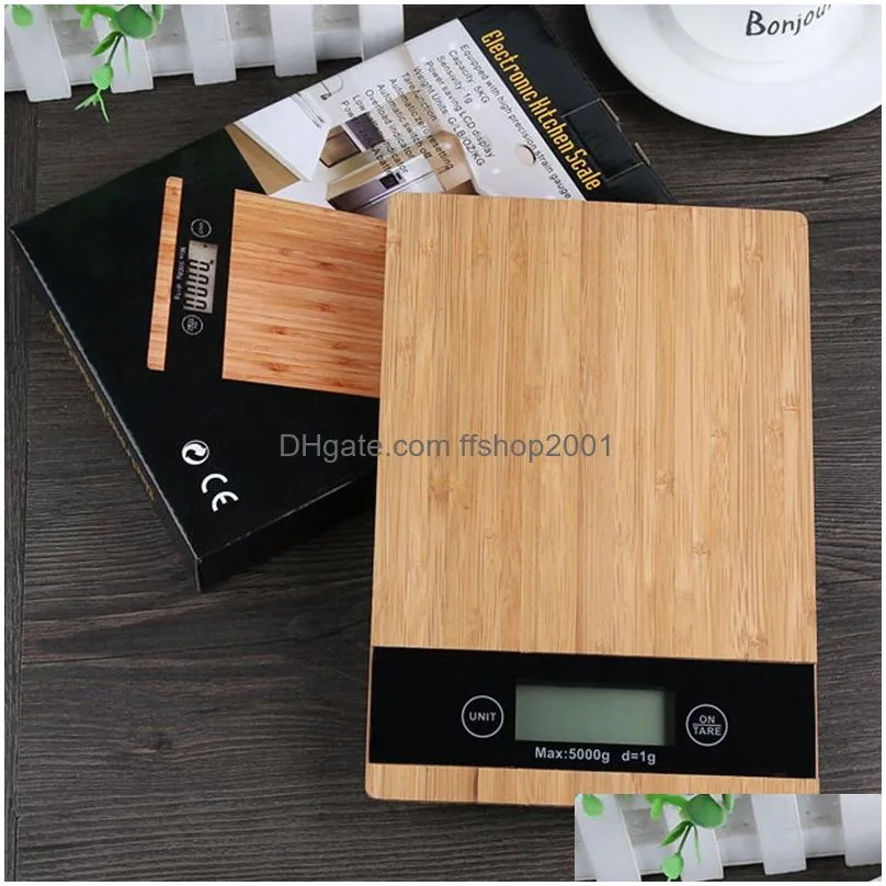 bamboo digital electronic scale square 5kg/1g household kitchen scale baking high precision