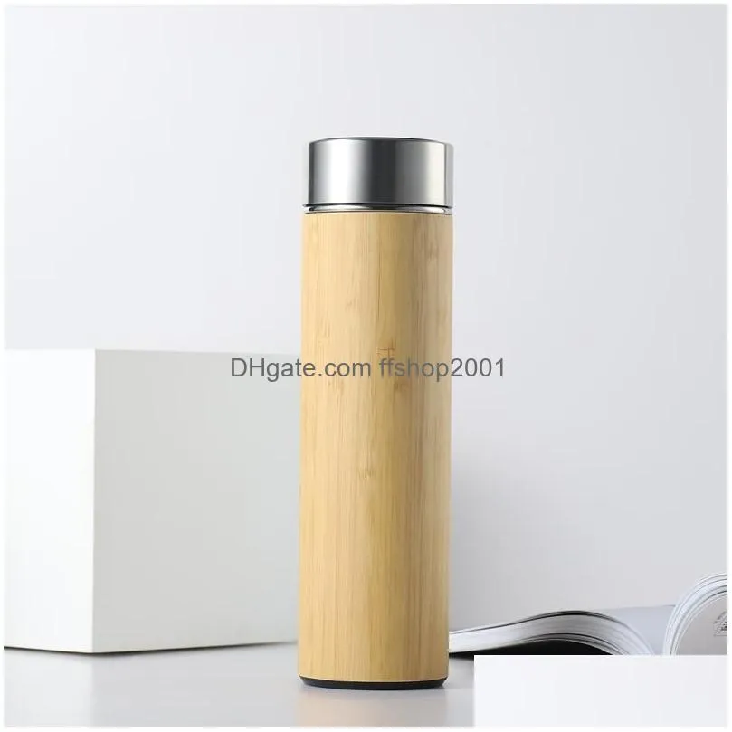 450ml/500ml bamboo stainless steel tumblers creative intelligent thermos cup diy household water bottle kettle