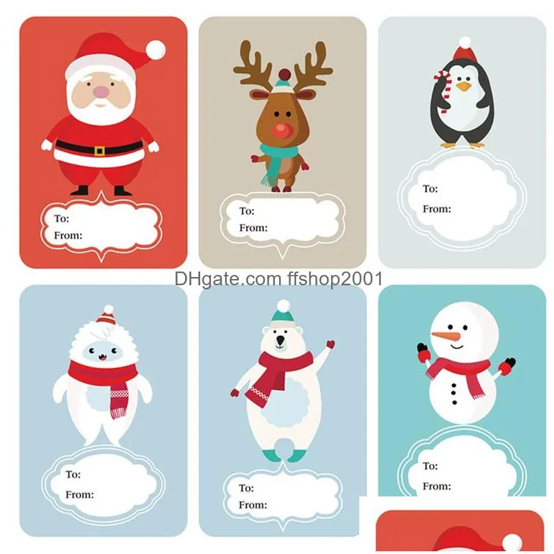 christmas sticker gifts wrap cartoon print snowman elk 250/roll birthday gift stickers message labels