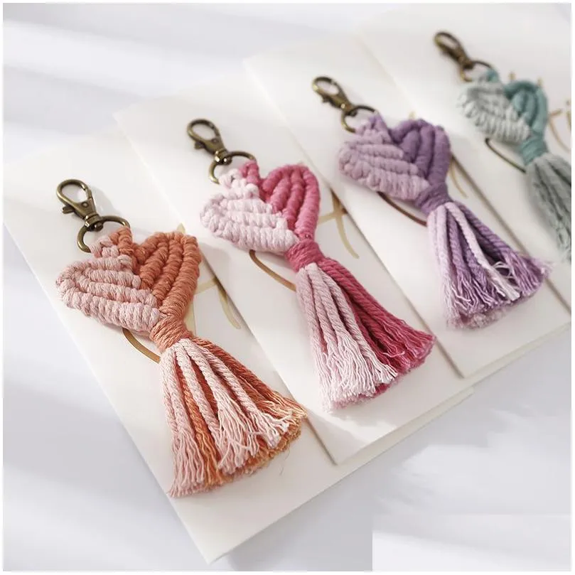 valentines day gift tassel keychain keyring creative heart shaped hand woven keychains luggage decoration pendant key chain