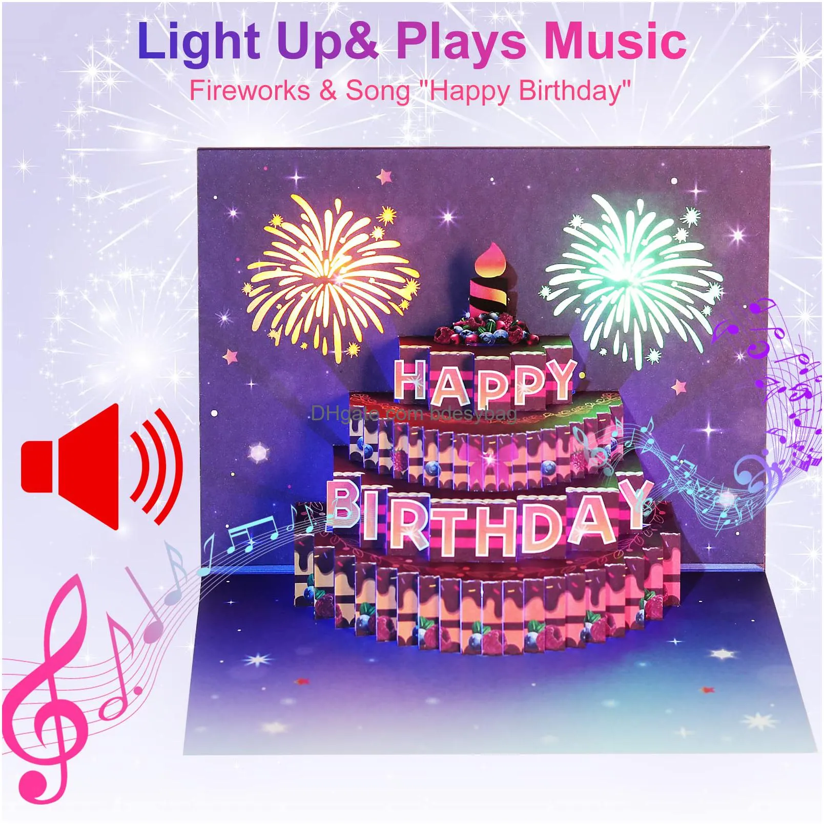 birthday cards light and mucis birthday cake happy birthday card 3d  up birthday gift greeting card for women men kids husband wife mom dad daughter
