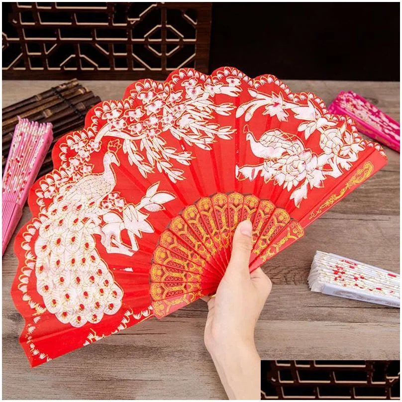 chinese style folding fans classical crafts festival performance dance fan fashion peacock fan 42x23cm