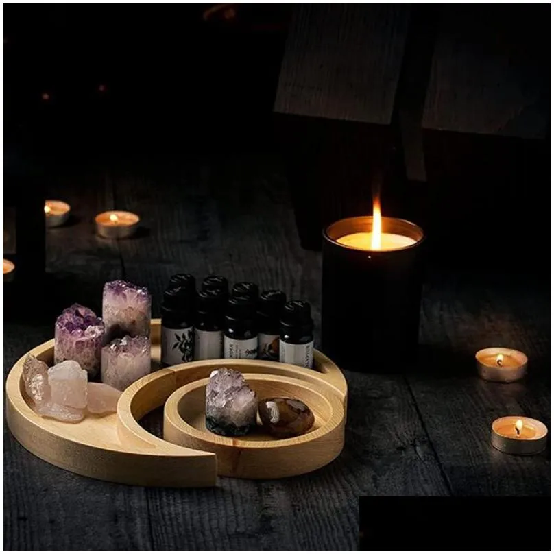 crystal wooden tray home decoration ornaments creative moon shape essential oil display tray