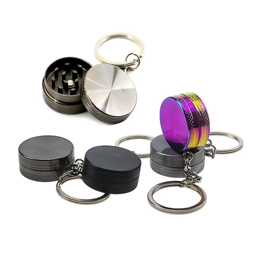 30mm portable smoke grinder keychain zinc alloy metal smoke herb 3 layers cigarette tobacco spice crusher keyring smoking accessories