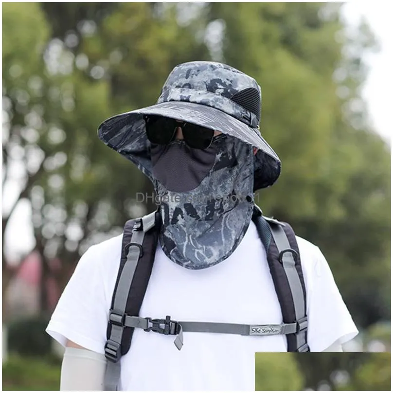 camouflage bucket hat outdoor mountaineering fishing breathable sunscreen face mask sun hat cap wide brim hats