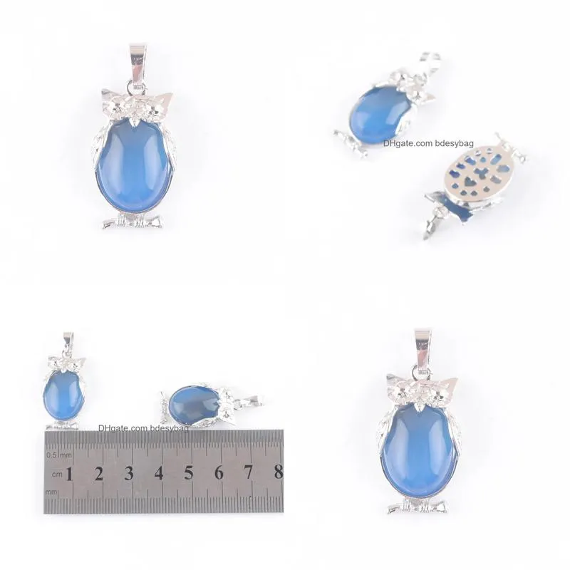 natural stone blue agates tiny owl pendants reiki lucky animal cute charm jewelry for women man gift n4671