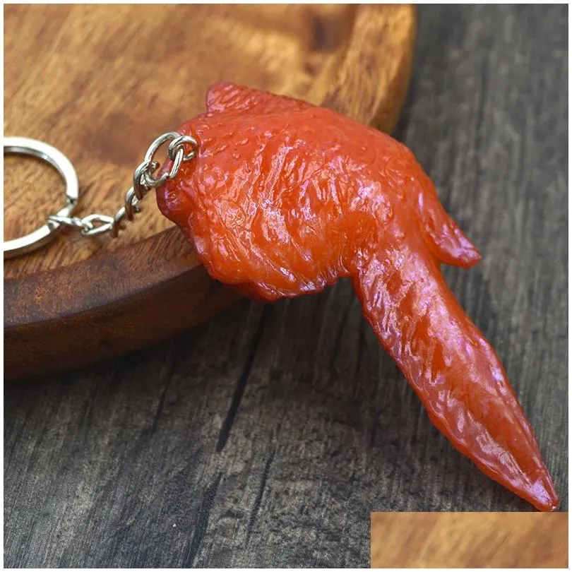 simulated food keychains pvc  roasted wing chicken leg pendant keychain childrens toy model key chain keyring