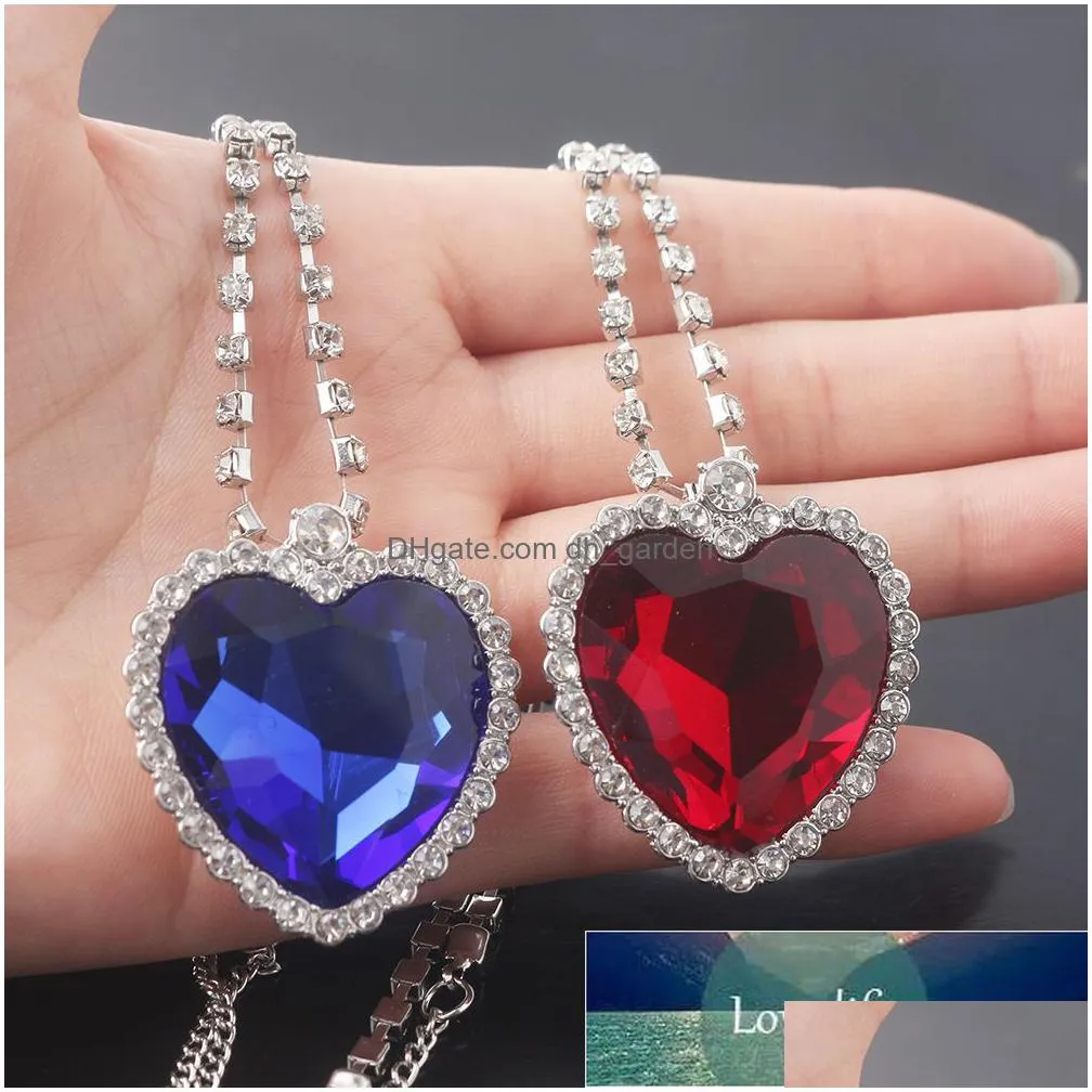 fashion film titanic heart of the ocean necklace sea heart with blue and red crystal chain for best women party jewelry gift factory price expert design quality