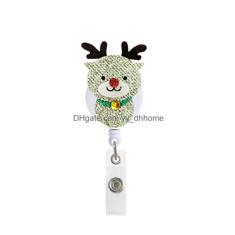 christmas decoration badge keychain party favor retractable pull cartoon id badges holder with clip office supplies