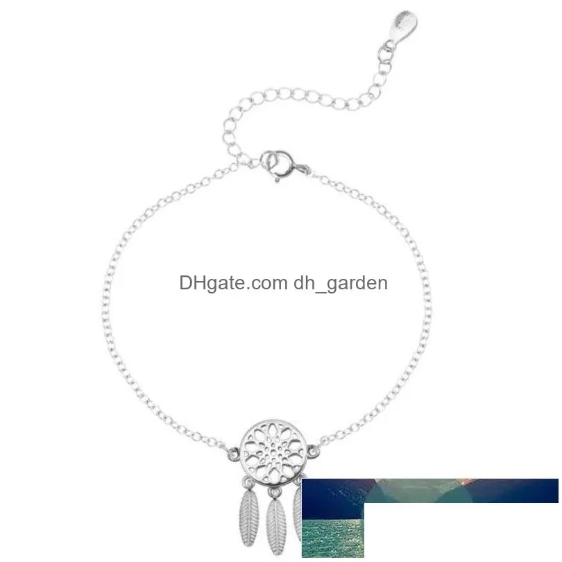 fashion 925 sterling silver bracelets dream catcher with feathers stylish ethnic style female bracelets sl064 factory price expert design quality latest