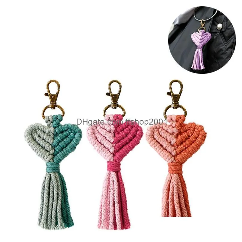 vintage hand woven keychain creative heart shaped tassel keychains bag decoration pendant key chain valentine day gift keyring